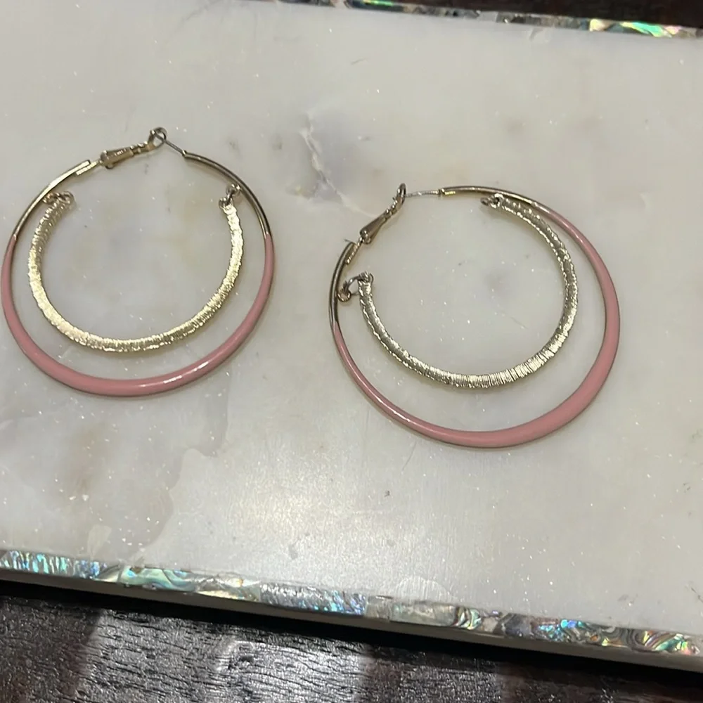 Charming Charlie Pink & Rhinestone big hoop pierced earrings